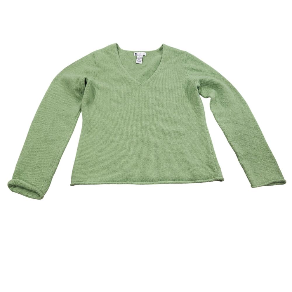 Carole Little Angora Blend Sweater Y2K Rolled Hem Cuffs Sage Green Womens M